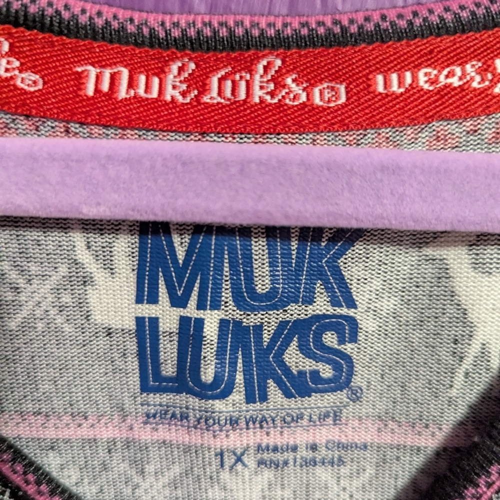 MUK LUKS Black Pink White Dancing Deer Fair Isle Plush Tank Top 1X 16 18 - Picture 4 of 5